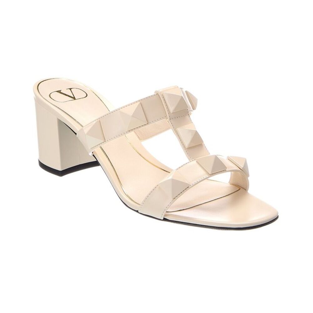 Valentino Roman Stud Leather Sandal, White